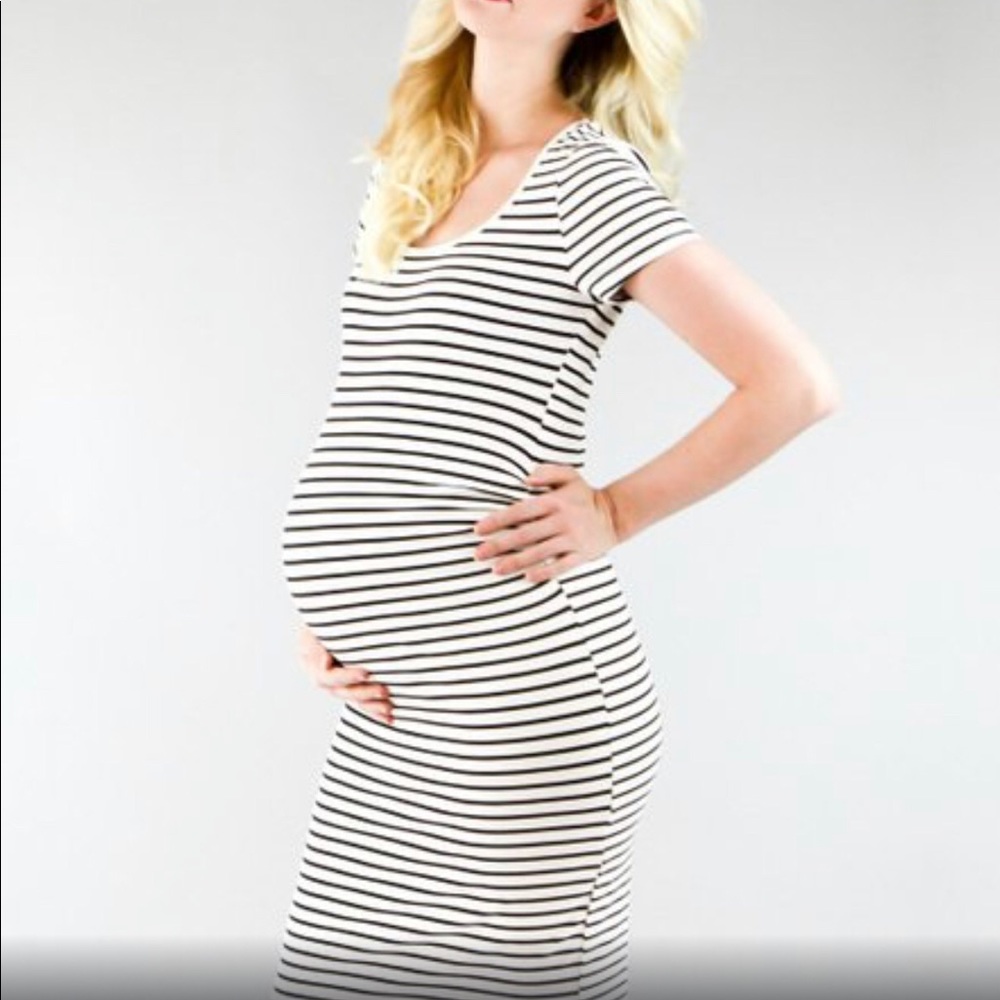 Madeleine Maternity white with black stripe dress
